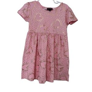 Picapino Pink Gold Hearts Dress Short Sleeve Twirl Toddler Girl 4 NWOT